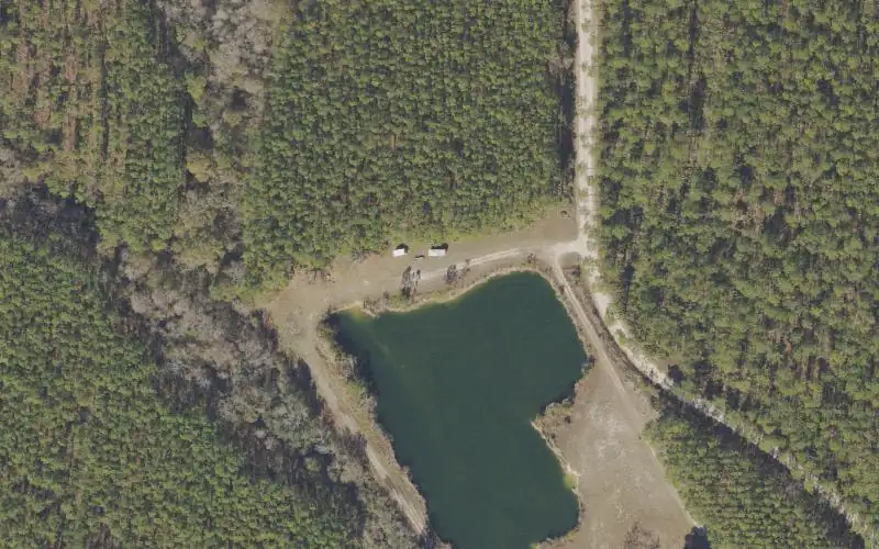 Aerial photo of the area around Tate's Hell State Forest - Borrow Pit Camp Canoe Access, Franklin County