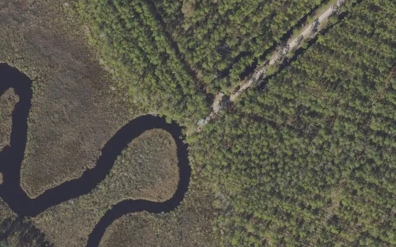 Aerial photo of the area around Tate's Hell State Forest - Doyle Creek Camp Canoe Access, Franklin County