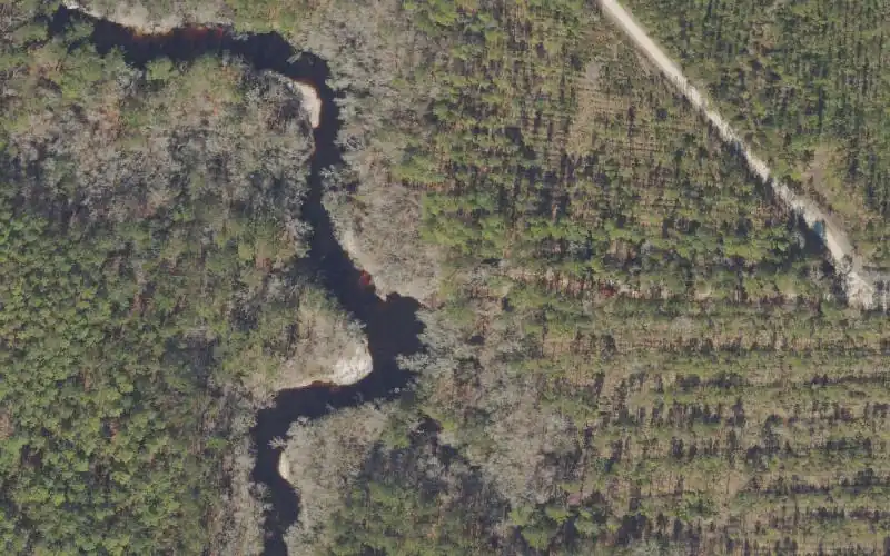 Aerial photo of the area around Tate's Hell State Forest - New River Camp #5 Canoe Access, Franklin County