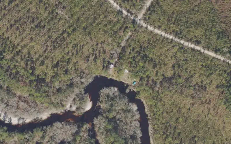 Aerial photo of the area around Tate's Hell State Forest - New River Camp #6 Canoe Access, Franklin County