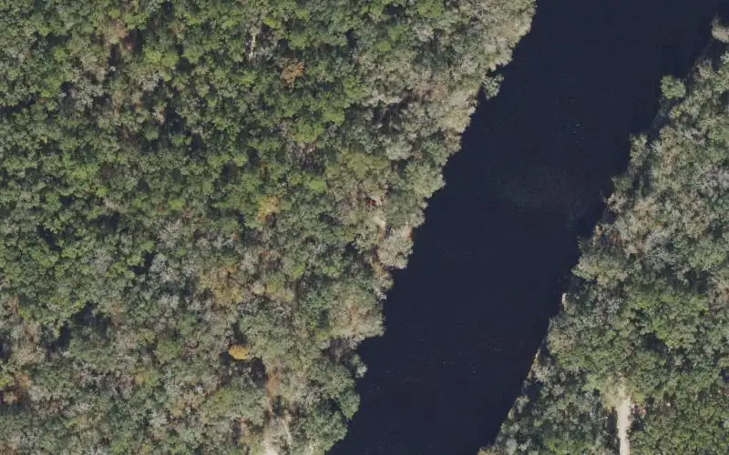Aerial photo of the area around Telford Spring Boat Ramp, Suwannee County