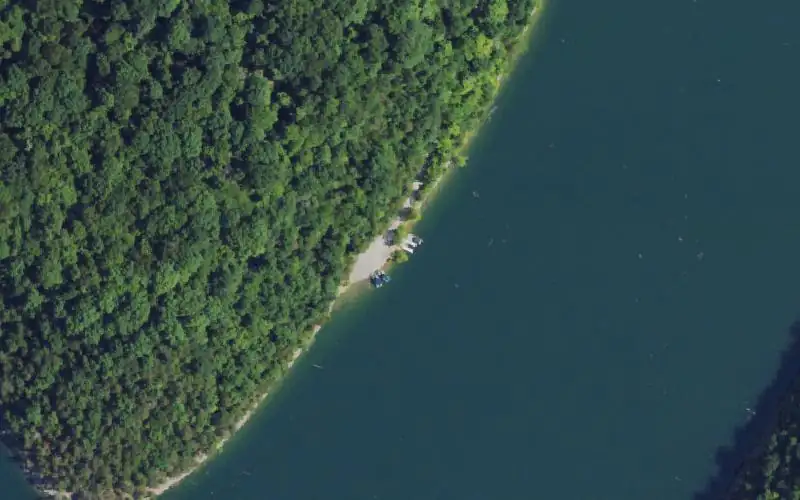 Aerial photo of the area around Thomas Branch Access, Wayne County