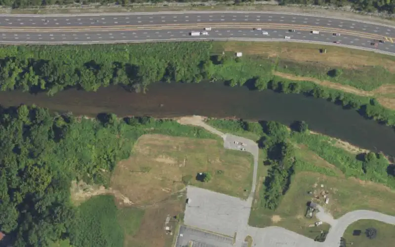 Aerial photo of the area around Thompson Road Canoe Access, Pike County