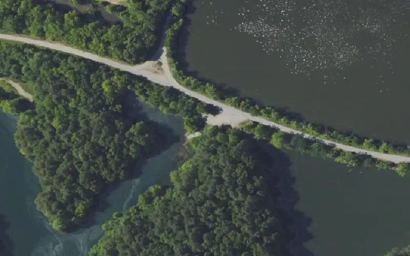 Aerial photo of the area around Turkey Foot Ramp, Ohio County