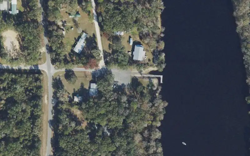 Aerial photo of the area around Turner Point Landing Park and Boat Ramp, Dixie County