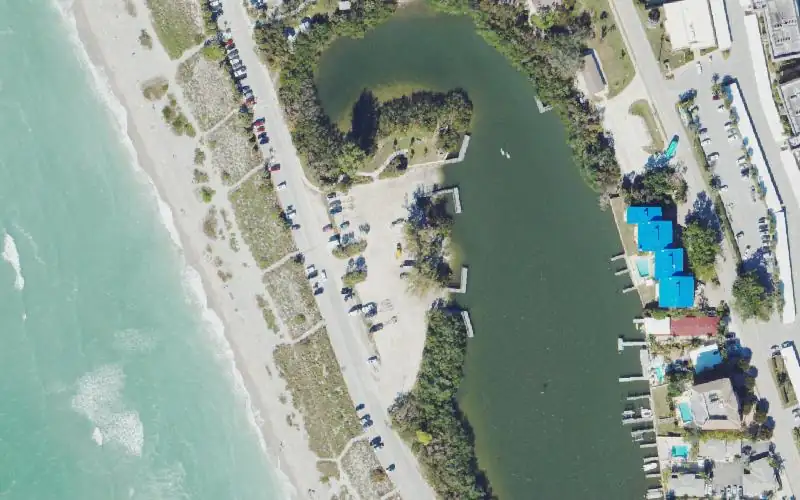 Aerial photo of the area around Turtle Beach Park Boat Ramp, Sarasota County