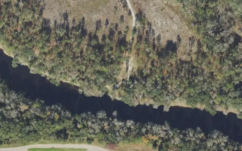 Aerial photo of the area around Twin Rivers State Forest - Withlacoochee Tract -Pot Spring Canoe Kayak Access, Hamilton County