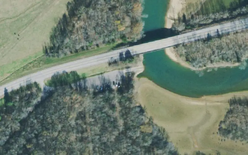 Aerial photo of the area around TWRA Yellow Creek Access, Montgomery County