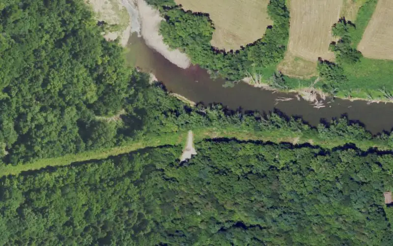 Aerial photo of the area around Upper Blue Licks, Nicholas County