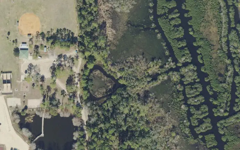 Aerial photo of the area around Wadsworth Park Canoe Launch, Flagler County