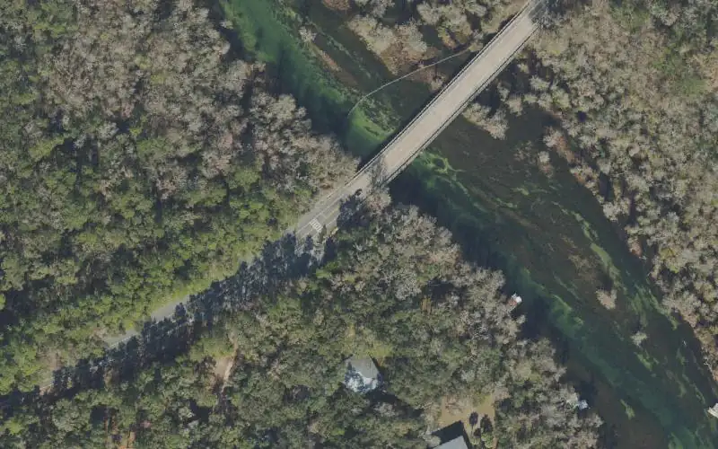 Aerial photo of the area around Wakulla River Upper Bridge Boat Ramp, Wakulla County