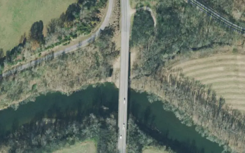 Aerial photo of the area around Williamsport Bridge, Maury County