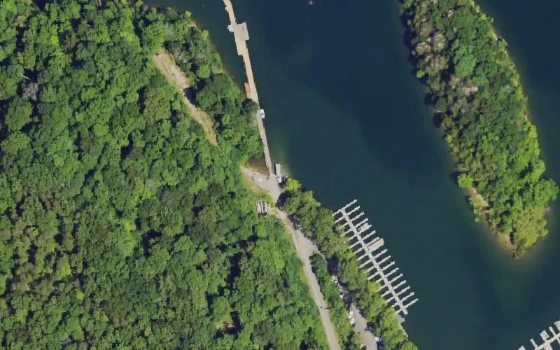Aerial photo of the area around Wolf Creek Marina, Russell County